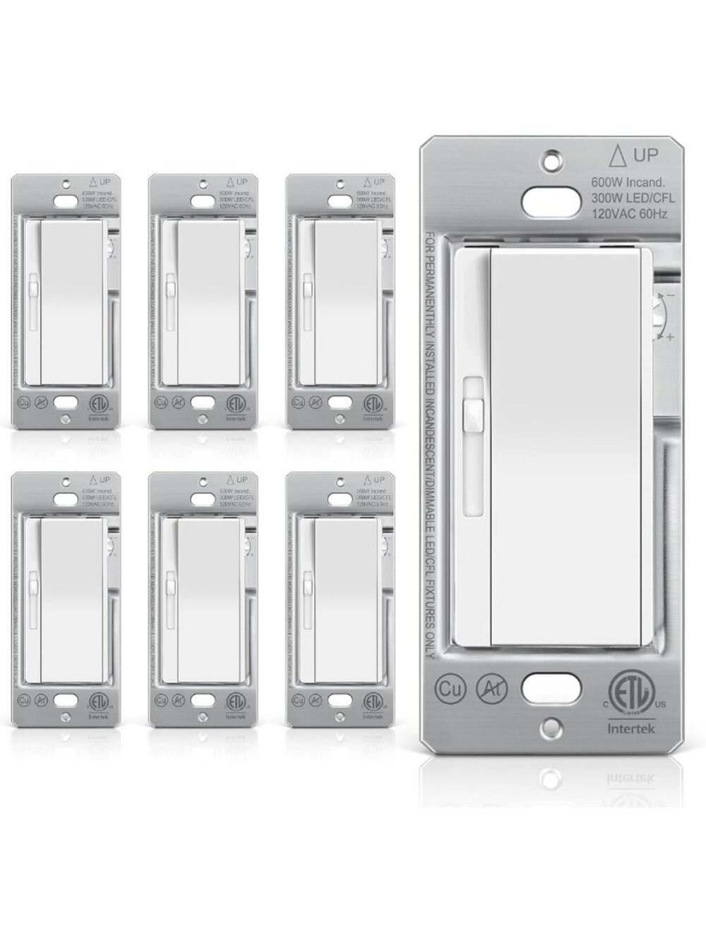 6 Pack Super Slim Slide Dimmer Switches for LED, CFL, Incandescent & Halogen